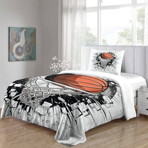 Housse de couette basket-ball en microfibre premium, parure de lit 3D artistique avec zip
