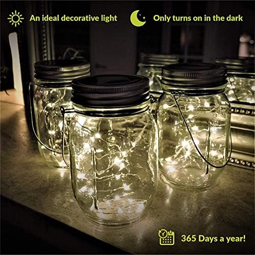 Gadgy Mason Jar Lights Solar Powered | 3 Pieces | 20 LED Fairy Lights | Table or Hanging Lanterns for Garden, Patio or Balcony | Outdoor Lantern with String Light | Glass and Stainless Steel Lids