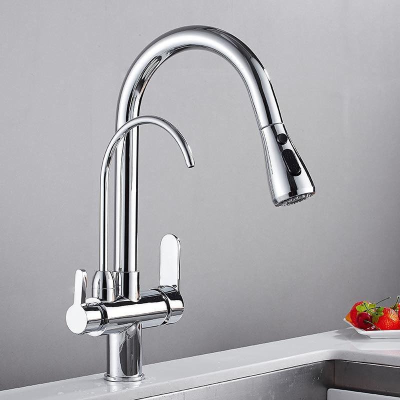 Robinets de cuisine à 3 voies mitigeur chrome évier avec entrée filtre eau potable