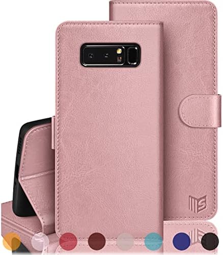 SUANPOT for Samsung Galaxy Note 8 with RFID Blocking Leather Wallet case Credit Card Holder, Flip Folio Book Phone case Cellphone Cover for Women Men Samsung Galaxy Note8 case Wallet (Rose Gold)