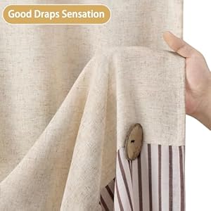 Awellife Linen Button Farmhouse Beige Shower CurtainLinen and Cotton Woven FabricPleated Brown StripeCountry Style72x72 Inch