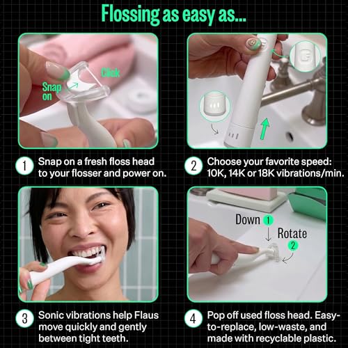 Image of FLAUS Electric Flosser (Extra Strength Woven) - Shark Tank + Oprah's List - Water Floss Alternative - Plaque Remover for Adults - Easy Vibration Flossing - Safe Portable Gum + Teeth Cleaning Tool