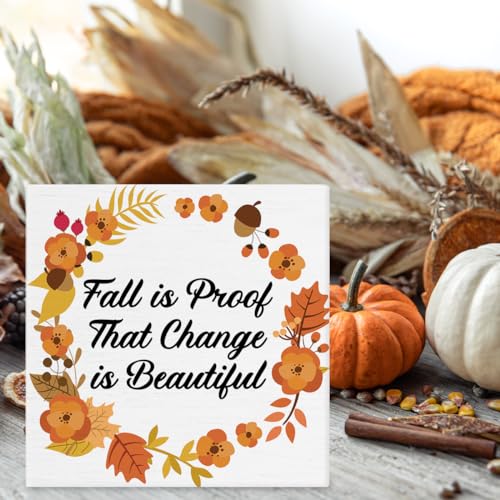 Fall Home Decor Fall Leaves Wooden Sign Rustic Farmhouse Decorations Home Decor for Desk Table Shelf 5 x 5 Inches - Image 3