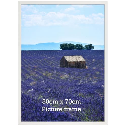Vasemouh Bilderrahmen 50x70 cm 1 Stück weißer Fotorahmen geeignet für 70x50 cm Fotos Poster und Kunstwerke passend zur Wandmontage in Hoch- und Querformat geeignet für Zuhause und Büro