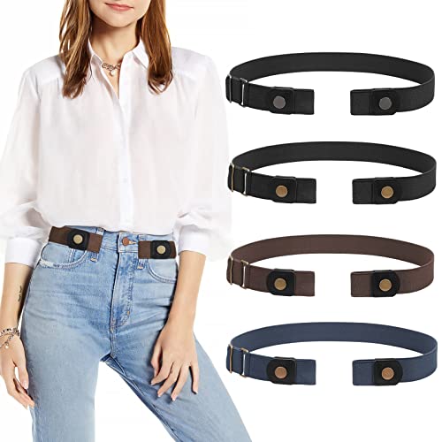 Image of 4 Pieces No Buckle Elastic Stretch Belts for Men Women, Comfortable Buckle Free Invisible Belts for Jeans Pants