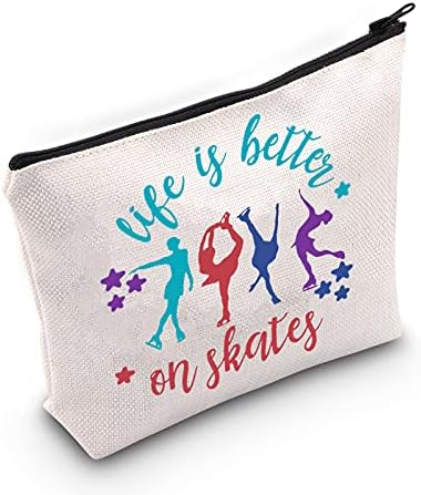 LEVLO Ice Skate Cosmetic Bag Skate Lover Gift Life Is Better On Skates Make up Zipper Pouch Bag Figure Skating Gift(Life Is Better On Skates)