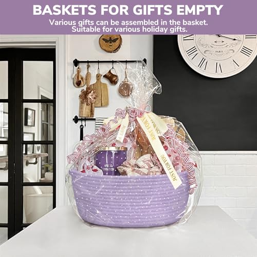 Image of CHICVITA Gift Basket Empty with Bags & Ribbon for Baby Shower, Purple