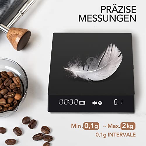 Foto von TIMEMORE Kaffeewaage mit Timer, Espresso Waage mit Durchflussmessung, Digitale Kaffeewaage mit Automatischem Zeitmessmodus für Pour Over & Espresso, 2000g/0.1g, Black Mirror Nano, Schwarz