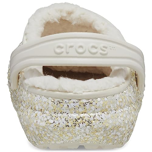 Image of Crocs Kids Classic Lined Glitter Clogs for Toddlers - Roomy Fit - Fuzz Lining - Pivoting Heel Straps - Slip-on Stucco 4 Toddler M