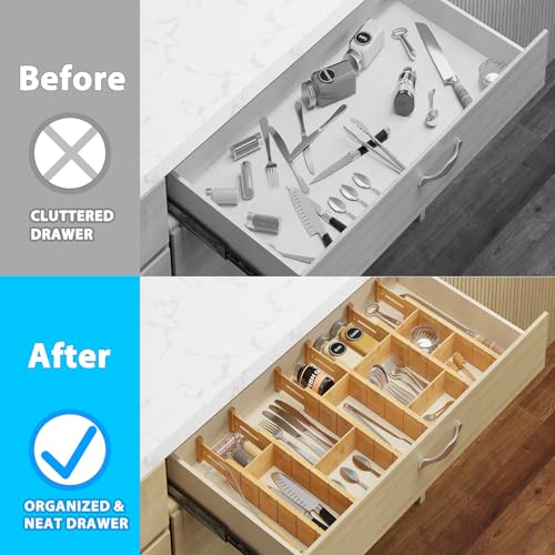 6 Pack Bamboo Drawer Dividers with 12 Inserts, Expandable Adjustable Clothes Drawer Organizers and Storage from 17" to 22" for Kitchen, Bedroom, Dresser, Cosmetics (Natural) - Image 3