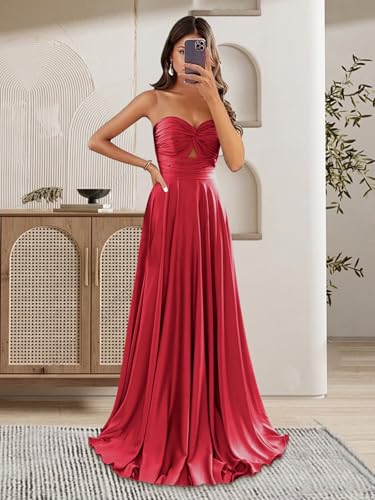 Lindo Novia Satin Bridesmaid Dresses for Wedding Strapless Keyhole Prom Dresses 2025 for Women Formal Evening Party Gowns4
