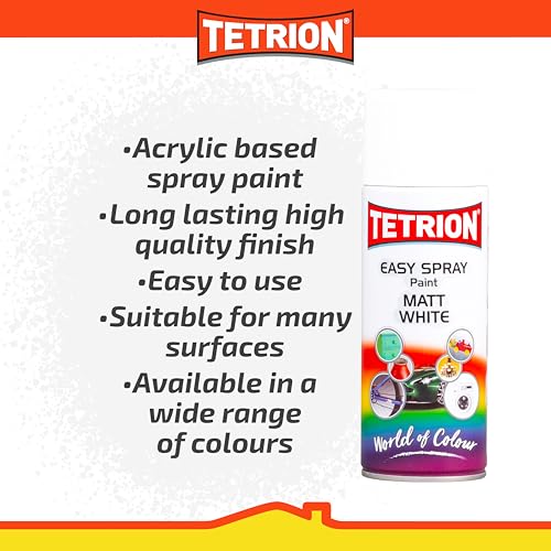 Image of Tetrion Easy Spray Paint - Matt White 400ml (Pack of 6) - All-Purpose Fast Drying Acrylic Spray for Wood, Metal, Plastic, Ceramic & More, Smooth Base Coat - Indoor & Outdoor Use, 13.5 Oz