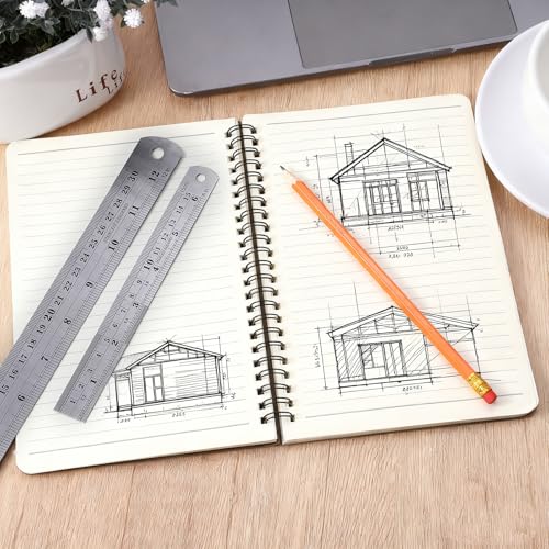 12 Inch 6 Inch Metal Ruler Set Metal Rulers with Centimeters and Inches Stainless Steel Measuring Ruler for Drawing, Home, Office, Engineering, Easy to Read