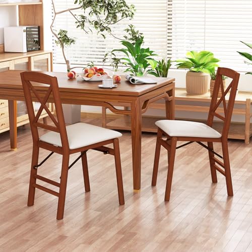 Image of COSTWAY Solid Wood Folding Dining Chairs Set of 2 with Padded Seat, Walnut