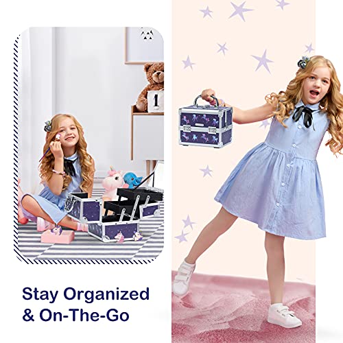 Joligrace Makeup Case For Girls Cosmetic Train Case Makeup Storage Box Jewelry Organizer Hair Accessories Lockable With Trays & Mirror Kids Gift Unicorn #TOP2