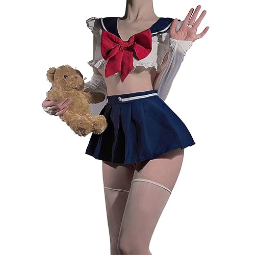 QNCLO Women's cosplay Japanese style female student underwear anime kawaii cute sailor suit - Blue White1