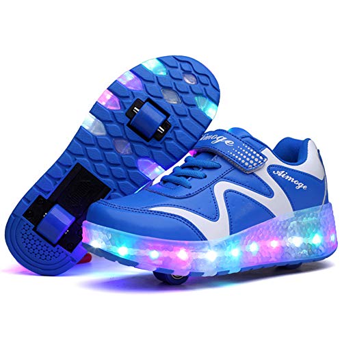 Scarpe LED,Scarpe da Skateboard a LED Light-UP,per Ragazze Unisex per Bambini,Ruote Doppie Singole,Luce 7 Colore Ricaricabili USB,Scarpe da Cross Sportive All'aperto