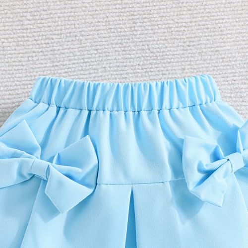 Image of Toddler Girl Summer Outfits Puff Short Sleeve Ribbed Knit Tops Mini Skirt Set Cute Girl Clothes