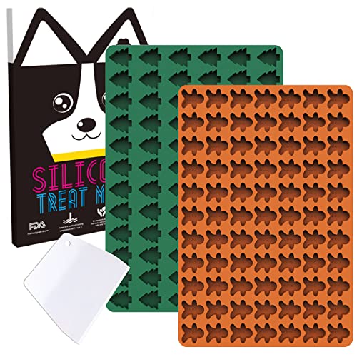 WeChip Silikon Backmatte,2 Stücke-Weihnachtsbaum und Lebkuchenmann Backunterlagen mit Teigschaber,Mehrzweck Backform für Hundekekse,Hundeleckerlies,Pralinenform,Hitzebeständig Antihaftend Cover