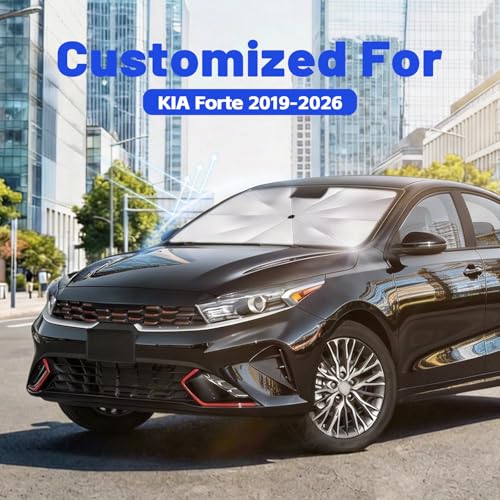 Image of Car Windshield Sun Shade for Kia Forte 2019-2026 -[Reflective Coated Fabric] Sunshade Umbrella for Front Window, Car Shades Sun Visor Keep Car Cool and Protects Interior, 1:1 Exact Fit