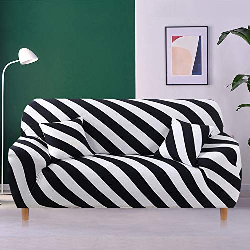 Wuchongshuai Couch Cover,Elastic Sofa Cover Stretch Sectional Corner Couch Cover Universal Cover Black White Stripes,Living Room 1/2/3/4 Seater L Shaped Slipcovers,3,Seater 190,230Cm #TOP8