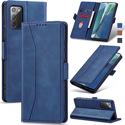 Image of Jasonyu Flip Wallet Case for Samsung Galaxy Note 20,Leather Magnetic Folio Cover with Card Holder,Kickstand - TPU Shockproof Durable Protective Phone Case,Blue