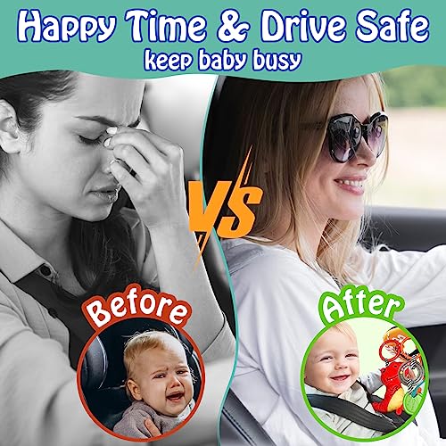 Innofans Baby Car Seat Dinosaurs Toys - Kick and Play Double Sided Infant Car Seat Toys with Plush Toys, Mirror, Teether for Baby, Baby Travel Activities, Christmas Birthday Gifts Newborn Infant Toys - Thumbnail 2
