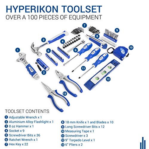 Hyperikon Household Tool Set, 102 Pieces, Home Repair Tool Kit, Storage Case Included