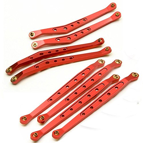 Mohero Aluminum Linkage Rod Arm Set Upper And Lower Suspension Links Set Of 8 For 1/10 Axial Wraith Rc Truck (Red) #TOP2