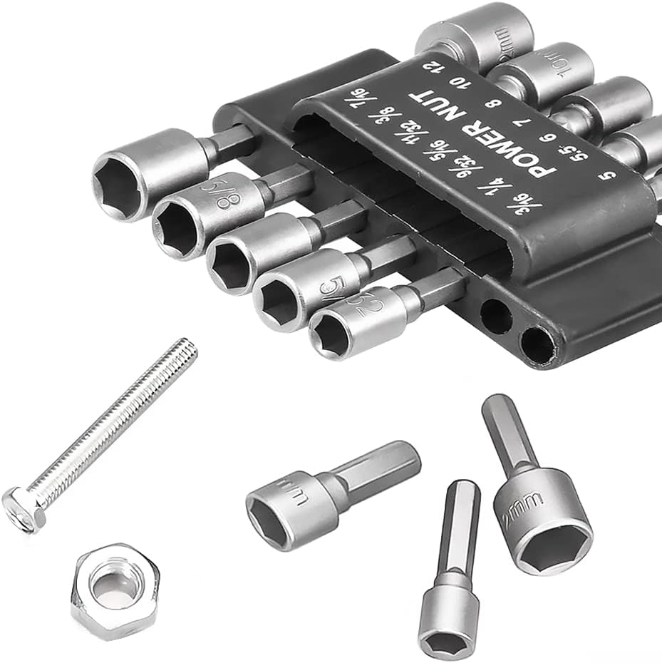 14Pcs Power Nut Driver Drill Bit Set Chrome-Vanadium Steel Quick Change Metric Socket Wrench Screw 1/4 inch Hex Shank Pneumatic Screw Sleeve Household Power Maintenance Tool