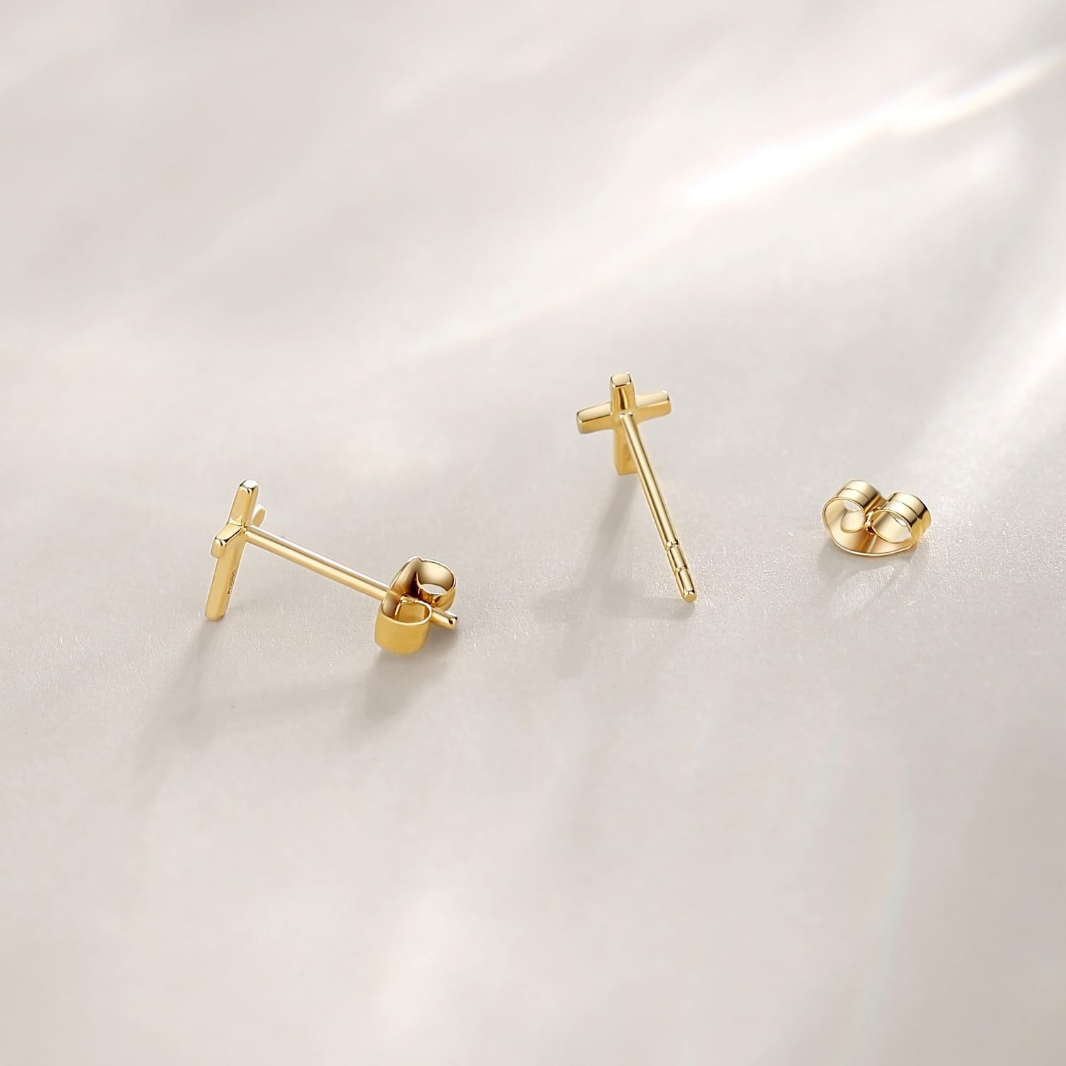 14K Solid Yellow Gold Cross Stud Earrings Dainty Tiny Delicate Durable Small Earrings Fine Jewelry Birthday Gifts for Women