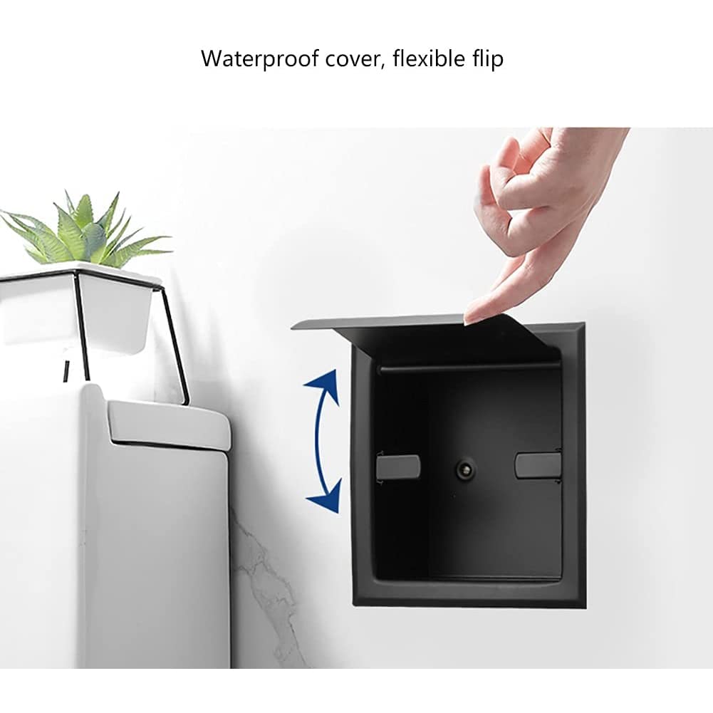 Portarrollos De Papel Higiénico, Exquisitos Estantes De Baño, Portarrollos Empotrado con Tapa, Portarrollos De Papel Higiénico Montado En La Pared, Portarrollos（Black A）