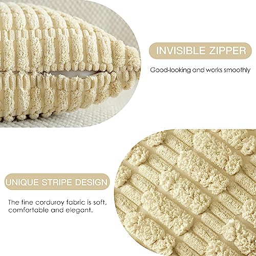 JOTOM Set of 2 Corduroy Soft Striped Cushion Covers 45x45 cm Decorative Throw Pillow Covers Square Cushion Case Home Boho Decor Pillow Cases for Couch Sofa Bedroom 18x18 Inch (Tan) - Image 2