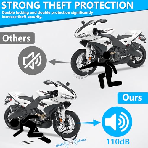 Bike Chain Lock Heavy Duty with 110dB Alarm, Bicycle Lock Heavy Duty Anti Theft Security Bike Locks with 3 Key for Bicycle, Electric Bike, Scooter, Motorcycle, Door, Gate and Fence - Thumbnail 2