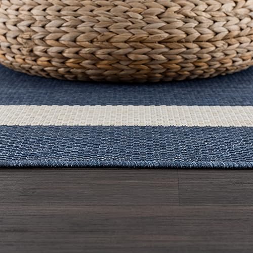 Camilson Outdoor Rug - Modern Area Rugs For Indoor And Outdoor Patios, Kitchen And Hallway Mats - Washable Outside Carpet (8X10, Bordered - Blue/White) #TOP4