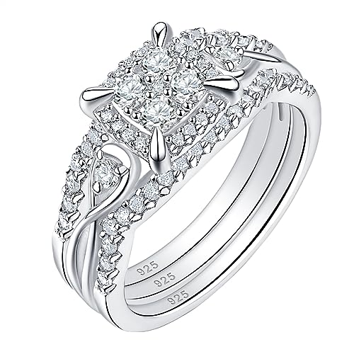 SHELOVES Infinity Sterling Silver Wedding Rings Set Round Cut Princess Cluster Cz for Women Sz 4-13