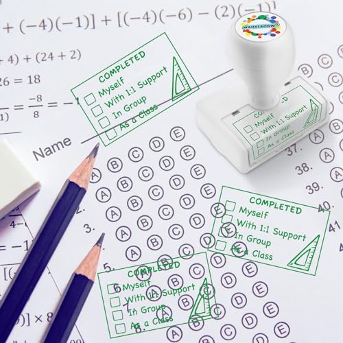 Image of Teacher Stamps, Checkbox Grading, Green, Rubber, 1 inch x 1 inch, Rectangular