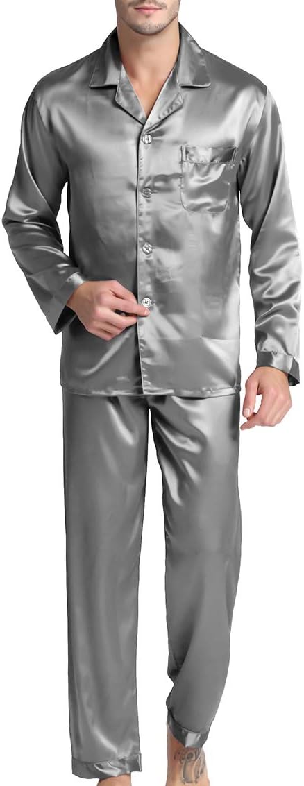Men's Pyjama Set, Satin Sleepwear, Long Sleeves, Loungewear