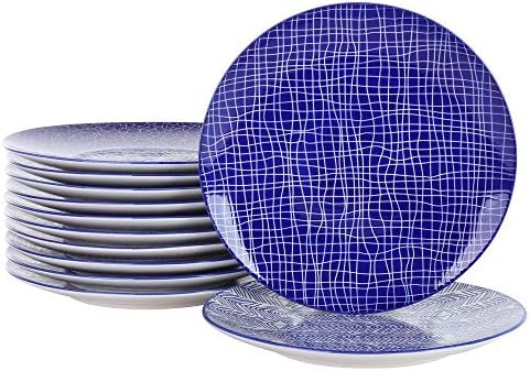 vancasso Natsuki 4 Pieces Dinner Plate Porcelain Patterned Japanese Style Multi-Colour Crockery Dinner Plate Set 10.5" Dinner/Salad/Fruit/Snack Plate(27 * 27 * 2.5cm)
