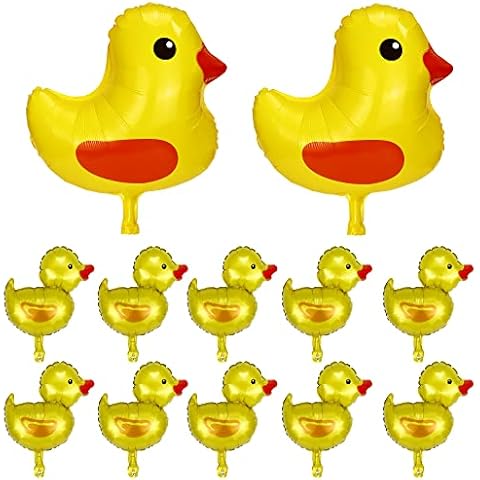 2Pcs Big Size Duck Balloons and 10Pcs Mini Ducks Shape Foil Balloon Duck Party Decorations Farm Animal Theme Balloon Decor Yellow Tiny Ducky Garland Party Supplies for Kids Birthday Baby Shower Cover
