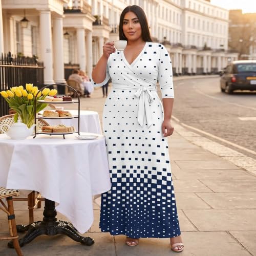 Image of Runwind Plus Size Dresses for Women Floral Maxi Dress Flowy 3 /4 Sleeve with Belt