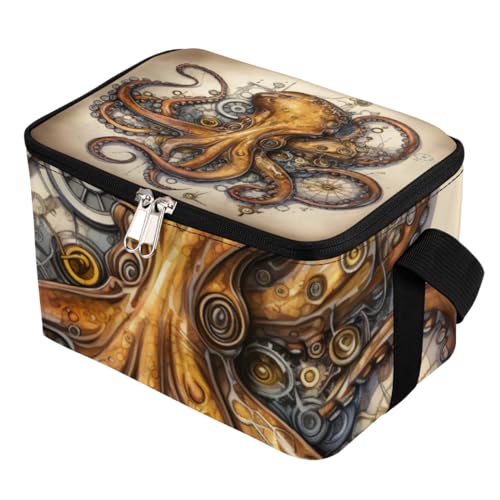 GzLeyigou Lunch Bags for Women Men 9 Cans,Retro Octopus Hot & Cold Food Delivery Bag Insulated Grocery Bag Insulated Lunch Box Octopus Cooler Bag for Office Work Picnic Beach
