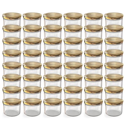 Oputec Lot de 48 bocaux de 230 ml avec couvercles à visser dorés – Parfaits pour les confitures, les confitures et plus encore, petits bocaux avec...