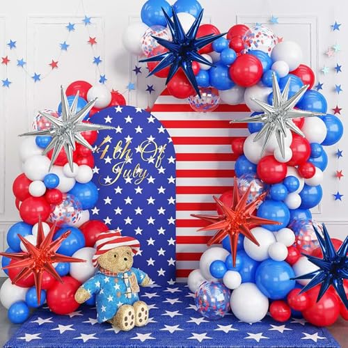 Image of TONIFUL 8 Pcs Navy Blue Silver Red Explosion Star Foil Balloon Party Decor | 22 Inch Large Mylar Star Balloon for Men's Birthday Nautical Sailor Theme Birthday Patriotic National Holiday Party Decor