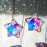 H&D HYALINE & DORA Kristall-Sonnenfänger, Sternprismen, 5,1 cm, AB-farbige Kristalle zum Aufhängen, für Fenster, Regenbogen-Glasprismen für Zuhause, Garten, Weihnachtsdekoration, 2 Stück