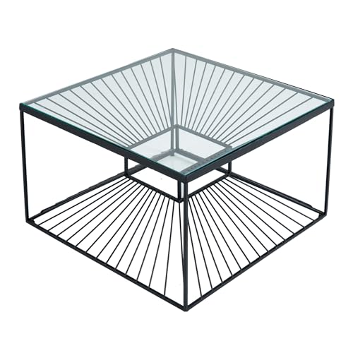 Riess Ambiente Abstrakter Couchtisch Illusion 60cm schwarz Metall Glas Handmade modernes Design Beistelltisch Sofatisch Glastisch Metalltisch Ablagetisch