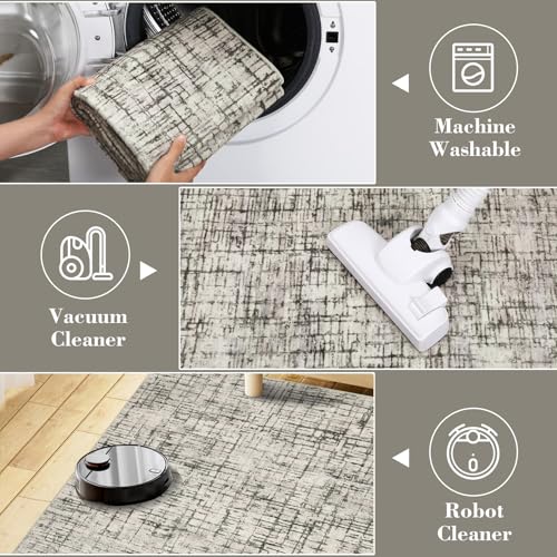 COZYLOOM Washable Area Rug 6x9 Rug for Living Room Modern Rug Non Slip Large Bedroom Rug Contemporary Abstract Rug Soft Low Pile Stain Resistant Carpet for Office Nursery Dining Room 6'x9' Taupe