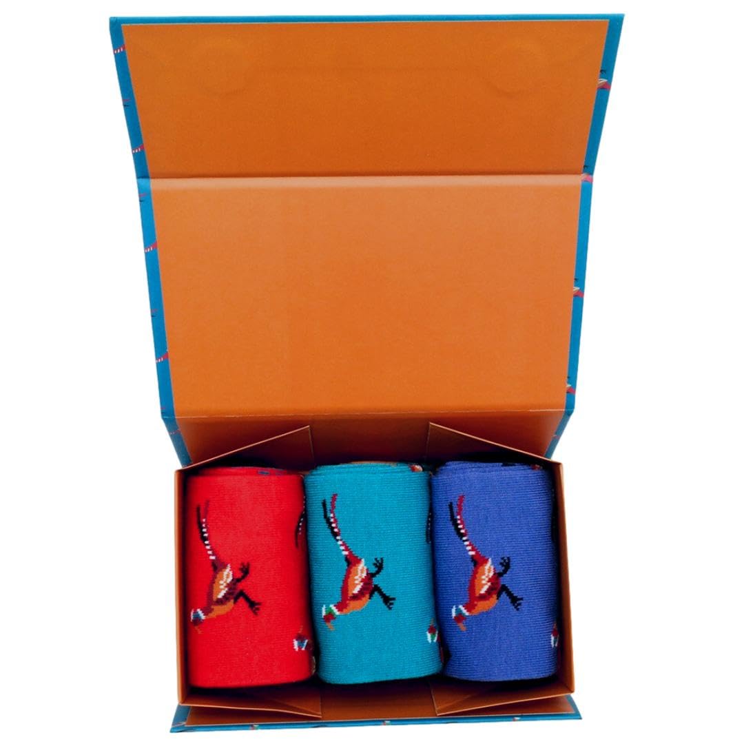 Purple Possum Men's Blue, Teal, Purple, Turquoise, Aqua Purple Possum® Socks Gift Box 3 Pair Pack Pheasants Blue Teal Red Purple Bamboo Cotton
