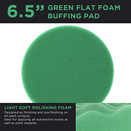 6.5" Green Flat Soft Polishing Grip Foam Polish Pad - Da Hook & Loop - Polish Car, Auto Polisher Detailing Buffing - Designed For Finishing, Pre-Finishing On All Paint Surfaces, Paint Sealants, Waxes #TOP1