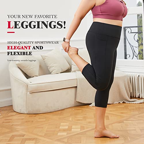 Plus Size Cropped Yoga Pants For Women Tummy Control Lift The Hip Xl-4Xl Black Capri Leggings #TOP1